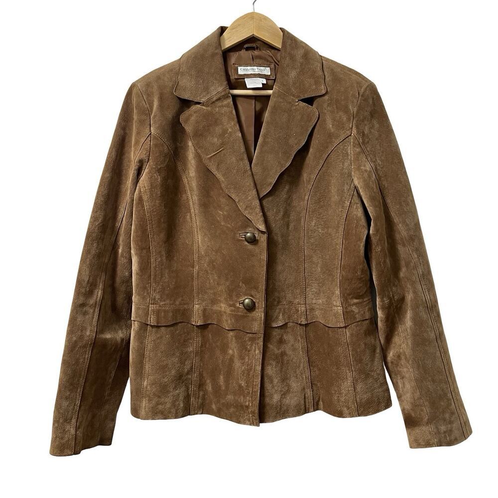 Coldwater Creek Womens Leather Suede Blazer Jacket Size L Brown Western Ranch‎